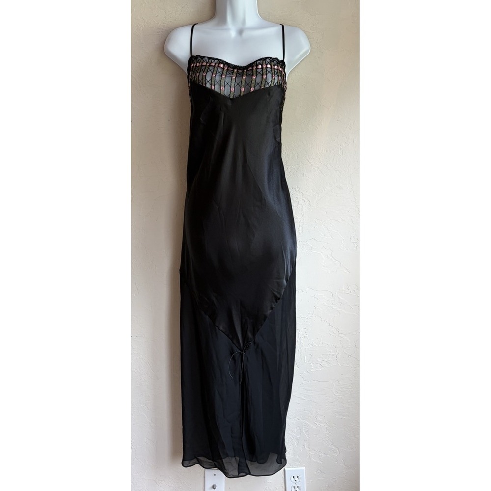 Vintage 90s Y2K Delicates Embroidered Mesh Satin Maxi Slip Dress XL Whimsigoth